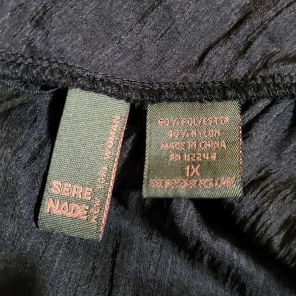 Sere Nade Top Black Crinkle Black Size 1X 1XL Embellished Stone V Neck Formal - Picture 9 of 9